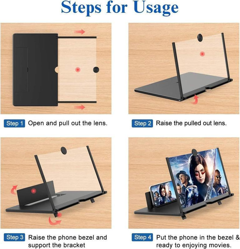 12” 3D HD Phone Screen Magnifier – Foldable Smartphone Screen Amplifier Stand for Movies, Videos & Eye Protection (No Battery Required)