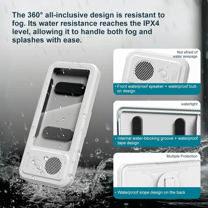 Bathroom Shower Waterproof Phone Holder Bluetooth Speaker 360°Rotation Touch Screen Mobile Phone Box Watch Movie Listening Music