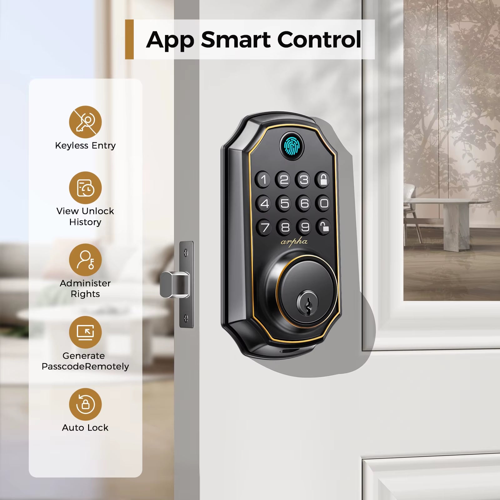D280 Keyless Entry Door Lock 5-In-1 Smart Fingerprint Deadbolt with Keypad Electronic Deadbolt Auto-Lock One Touch Lock