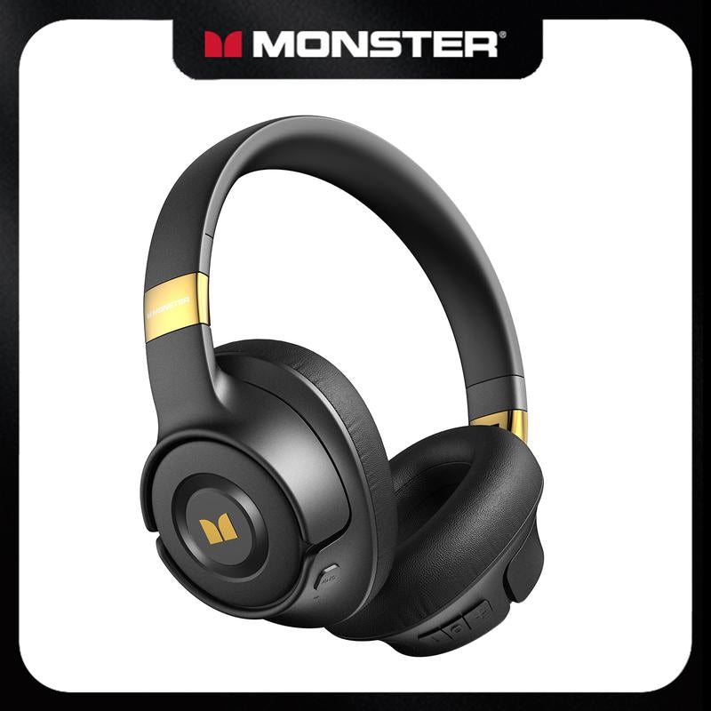 Monster Over-Ear Headphones with Pure Bass Sound, Bluetooth 5.4 Active Noise Cancelling Headphones, up to 60H Battery Life and Speed Charge, Lightweight, Comfortable and Foldable Design (Black & White)