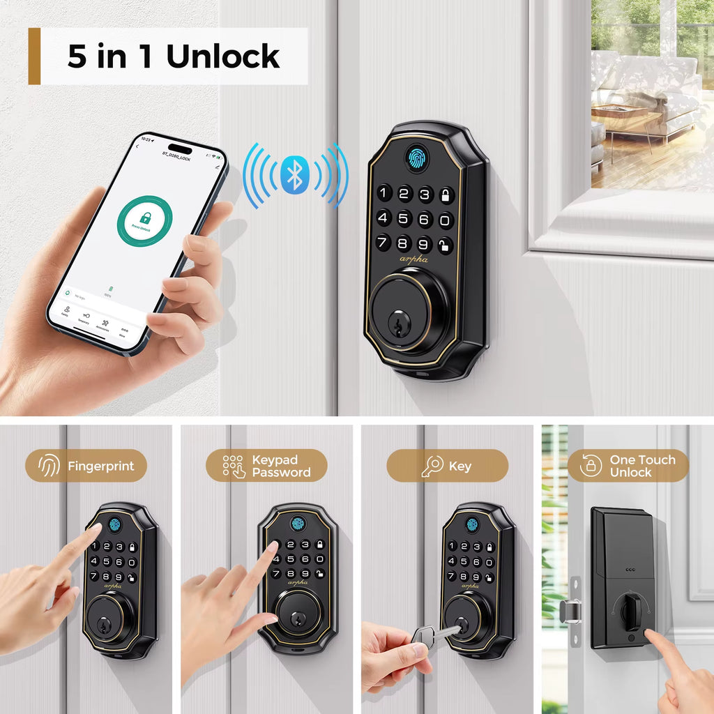 D280 Keyless Entry Door Lock 5-In-1 Smart Fingerprint Deadbolt with Keypad Electronic Deadbolt Auto-Lock One Touch Lock