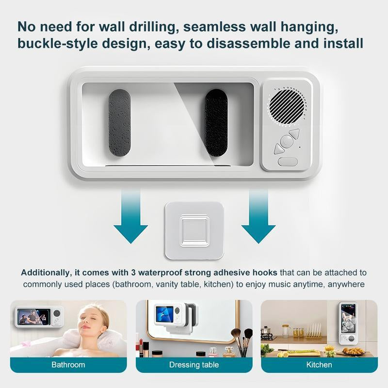 Bathroom Shower Waterproof Phone Holder Bluetooth Speaker 360°Rotation Touch Screen Mobile Phone Box Watch Movie Listening Music