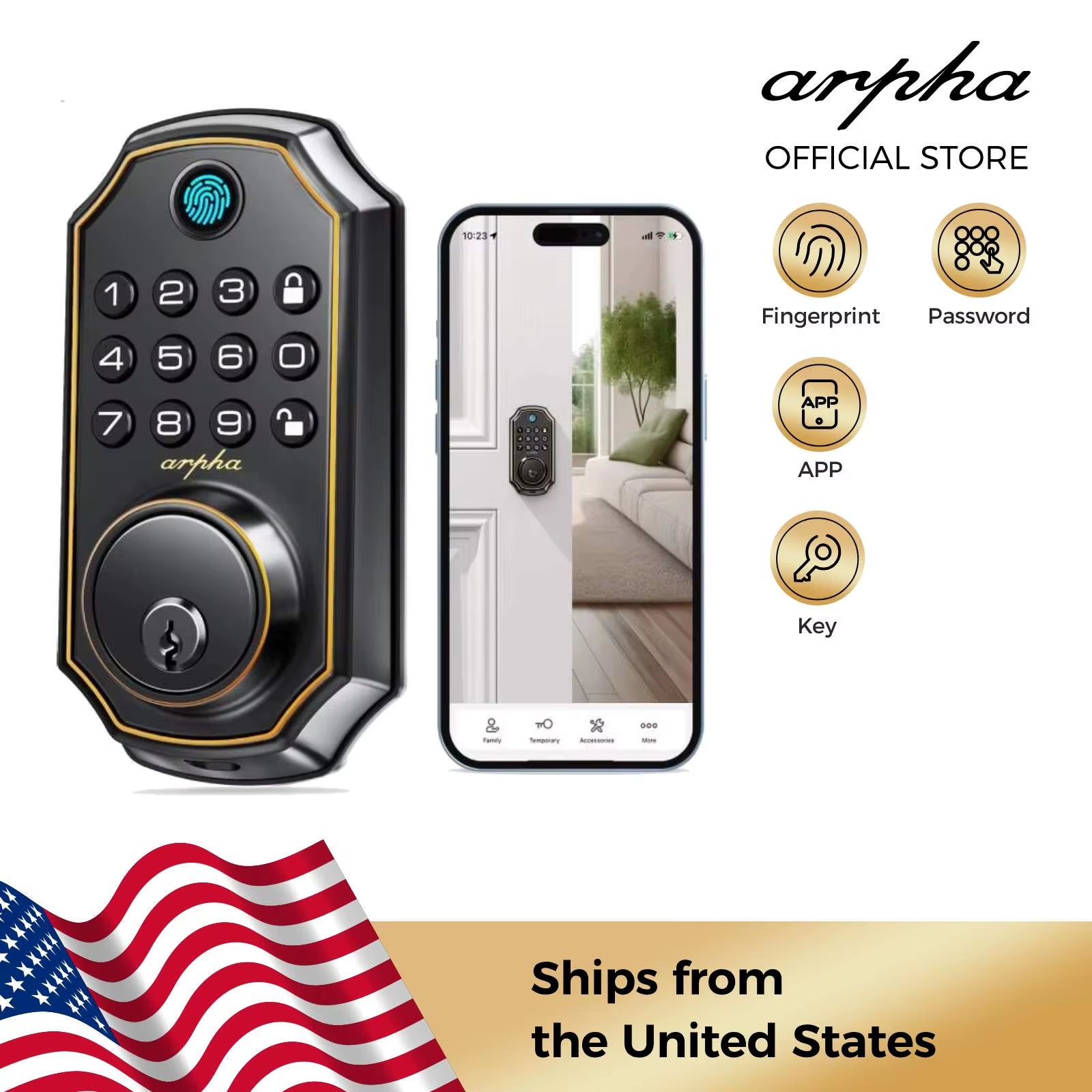 D280 Keyless Entry Door Lock 5-In-1 Smart Fingerprint Deadbolt with Keypad Electronic Deadbolt Auto-Lock One Touch Lock