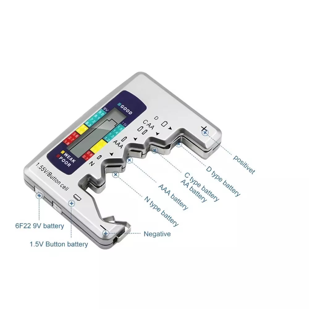 Digital Battery Tester LCD Display AA/AAA/9V/1.5V Button Cell Battery Capacity Check Detector Capacitance Diagnostic Tool