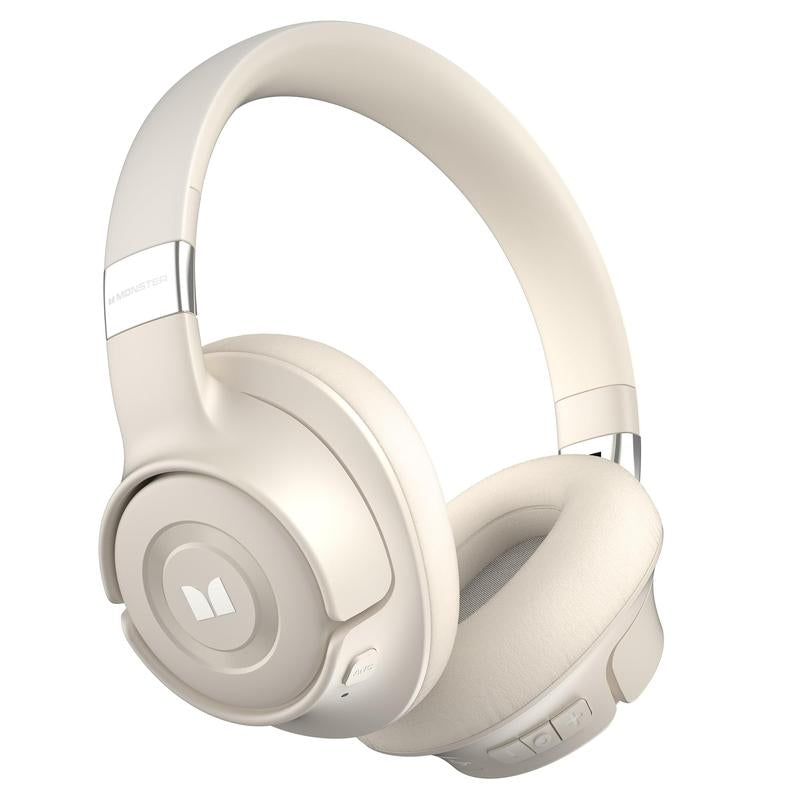 Monster Over-Ear Headphones with Pure Bass Sound, Bluetooth 5.4 Active Noise Cancelling Headphones, up to 60H Battery Life and Speed Charge, Lightweight, Comfortable and Foldable Design (Black & White)