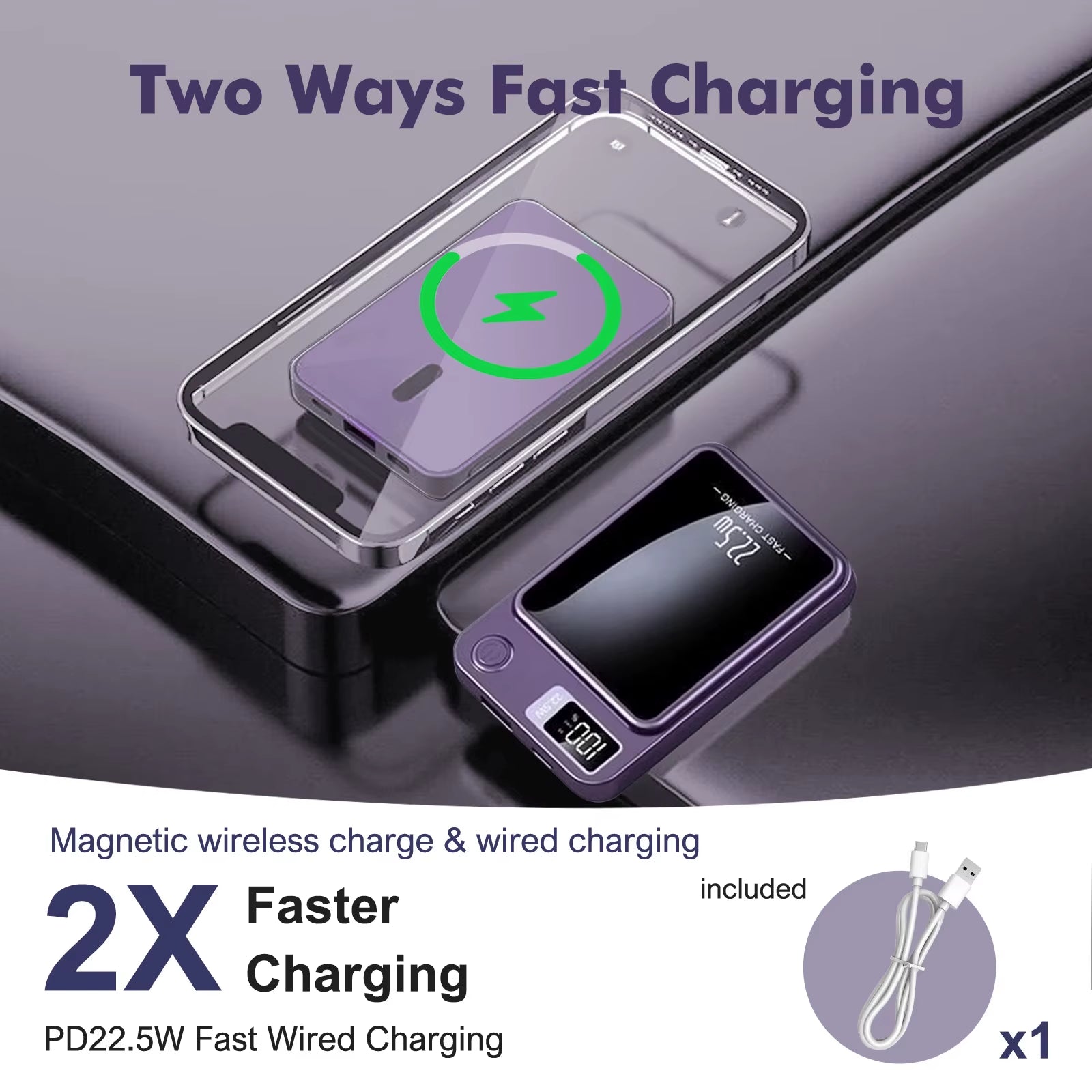 Wireless Power Bank 2-In-1 Magnetic 10000Mah Portable Charger Fast Charging 22.5W LED Power Display for Iphone Xiaomi Samsung