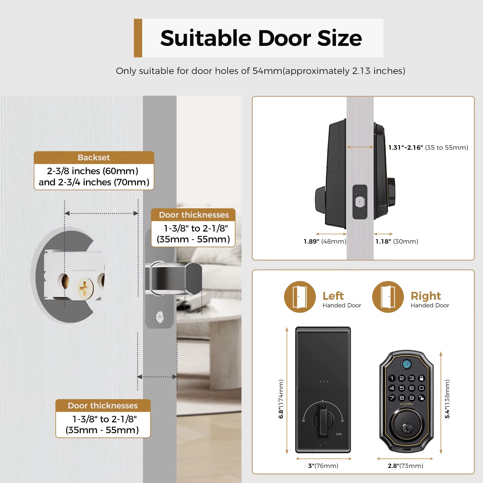 D280 Keyless Entry Door Lock 5-In-1 Smart Fingerprint Deadbolt with Keypad Electronic Deadbolt Auto-Lock One Touch Lock