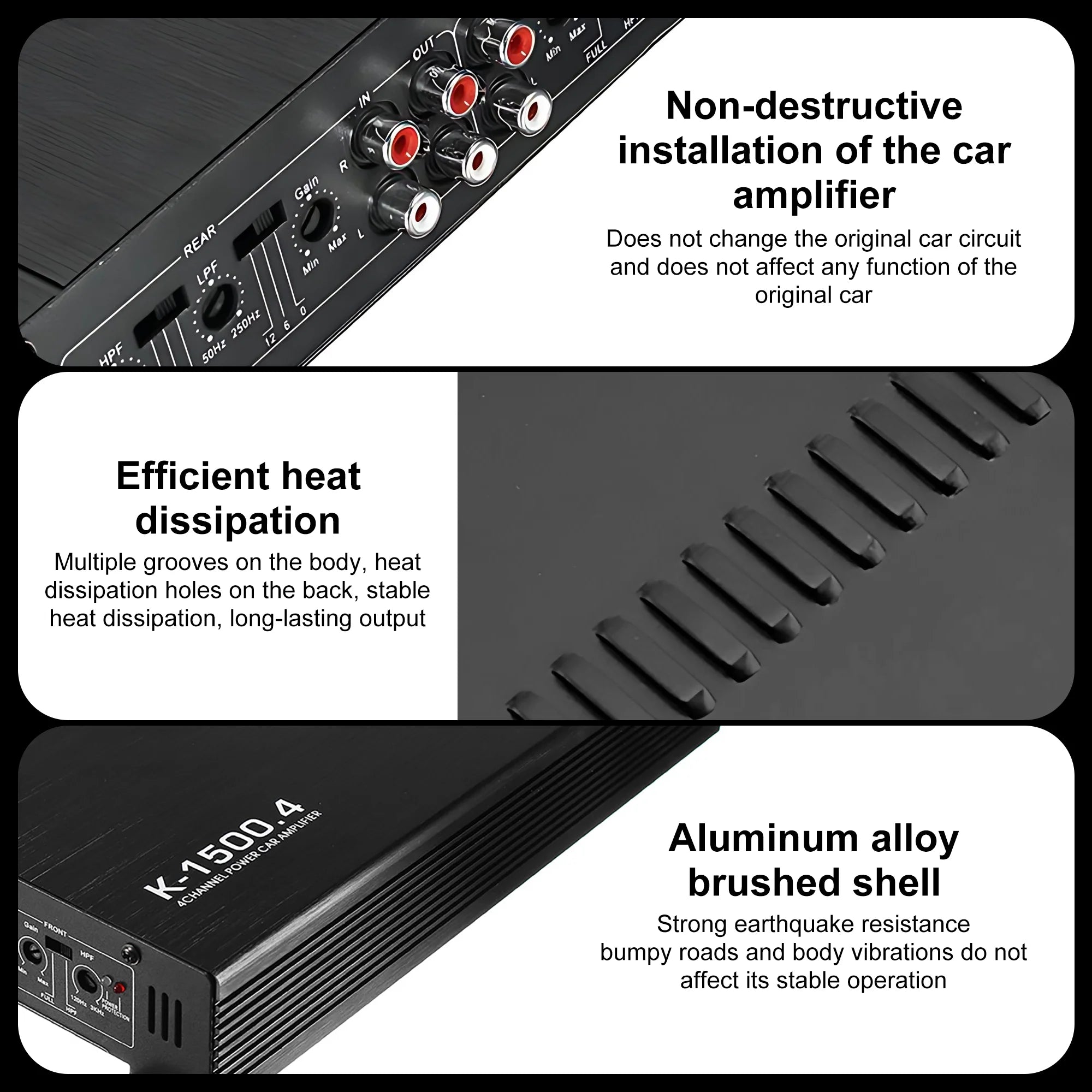 2000W Car Amplifier 4 Channel,  Digital Car Amplifier Stereo Class A/B Amp Audio with 2/4 Ohm Stable, Adjustable Low/High Pass, Bass Boost