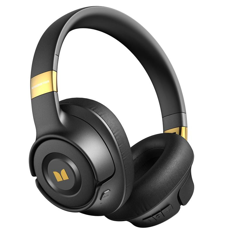 Monster Over-Ear Headphones with Pure Bass Sound, Bluetooth 5.4 Active Noise Cancelling Headphones, up to 60H Battery Life and Speed Charge, Lightweight, Comfortable and Foldable Design (Black & White)