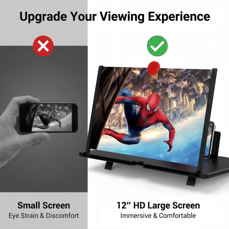 12” 3D HD Phone Screen Magnifier – Foldable Smartphone Screen Amplifier Stand for Movies, Videos & Eye Protection (No Battery Required)