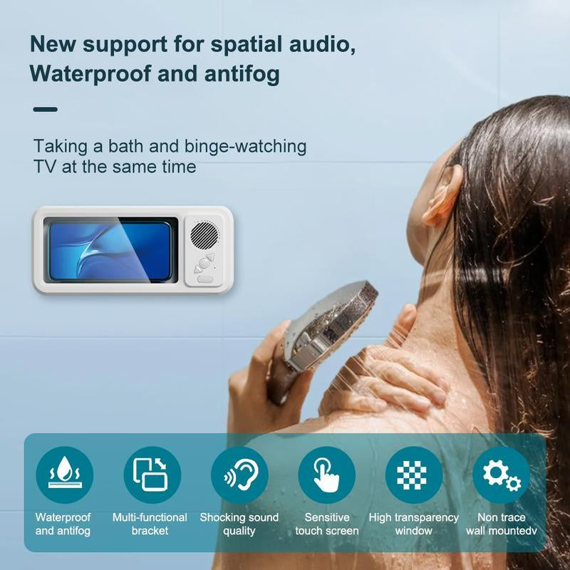 Bathroom Shower Waterproof Phone Holder Bluetooth Speaker 360°Rotation Touch Screen Mobile Phone Box Watch Movie Listening Music