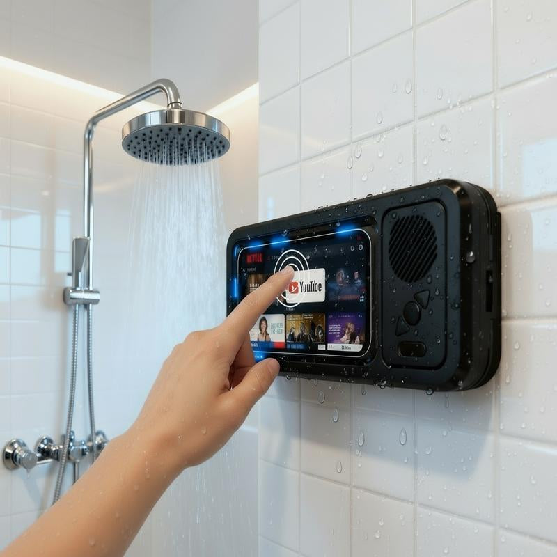 Bathroom Shower Waterproof Phone Holder Bluetooth Speaker 360°Rotation Touch Screen Mobile Phone Box Watch Movie Listening Music
