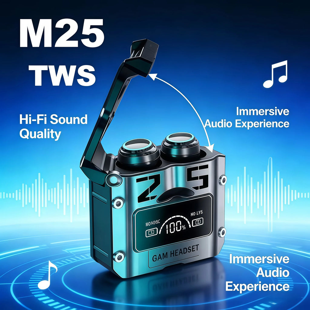 M25 Pro TWS Wireless Earbuds – Bluetooth 5.3 Sports Headphones with LED Power Display, Deep Bass Stereo & Waterproof Design