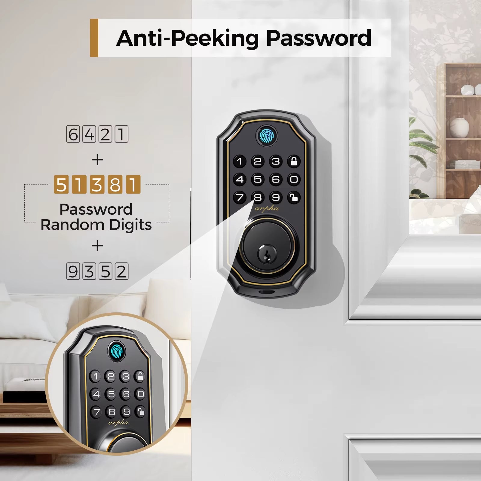 D280 Keyless Entry Door Lock 5-In-1 Smart Fingerprint Deadbolt with Keypad Electronic Deadbolt Auto-Lock One Touch Lock