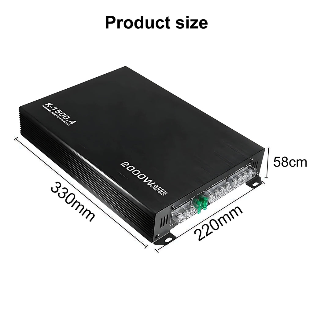 2000W Car Amplifier 4 Channel,  Digital Car Amplifier Stereo Class A/B Amp Audio with 2/4 Ohm Stable, Adjustable Low/High Pass, Bass Boost