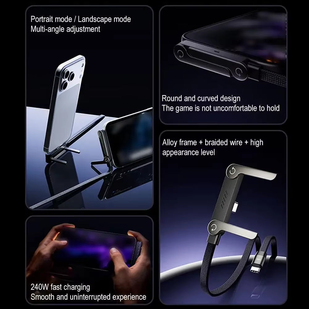240W Type-C to Type C Cable Elbow Fast Charging Data Cable Foldable Stand Phone Holder for Iphone 17/16/15 for Samsung Charger