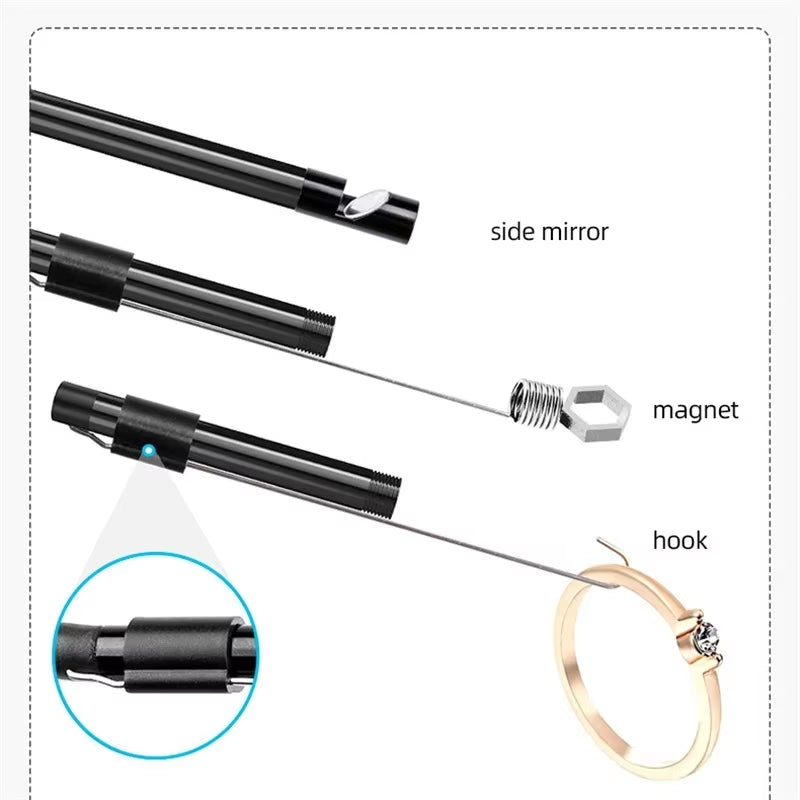Industrial Borescope 3-in-1 Endoscope Camera – 6 LED Lights, IP67 Waterproof, Type-C & OTG Inspection Camera for Pipeline, Automotive & Home Repair