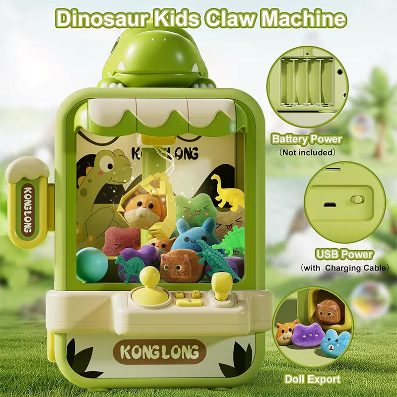 Dinosaur Claw Machine Toys Electronic Arcade Game Adjustable Catch Doll Machine Music Mini Vending Birthday Gift for Kids