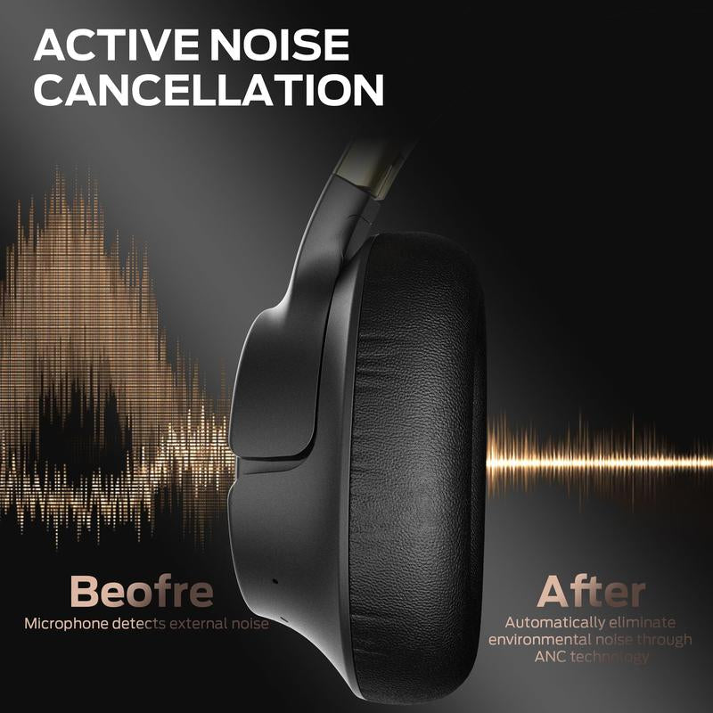 Monster Over-Ear Headphones with Pure Bass Sound, Bluetooth 5.4 Active Noise Cancelling Headphones, up to 60H Battery Life and Speed Charge, Lightweight, Comfortable and Foldable Design (Black & White)