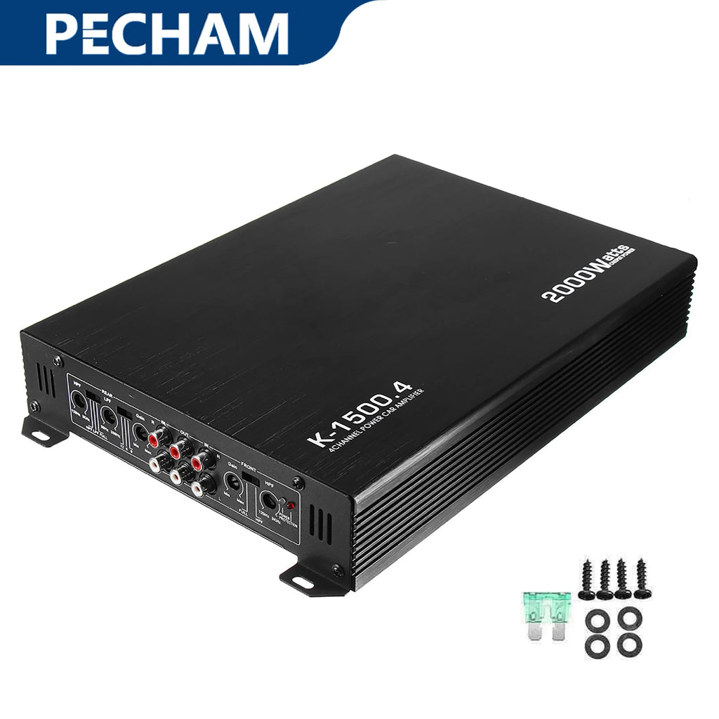 2000W Car Amplifier 4 Channel,  Digital Car Amplifier Stereo Class A/B Amp Audio with 2/4 Ohm Stable, Adjustable Low/High Pass, Bass Boost