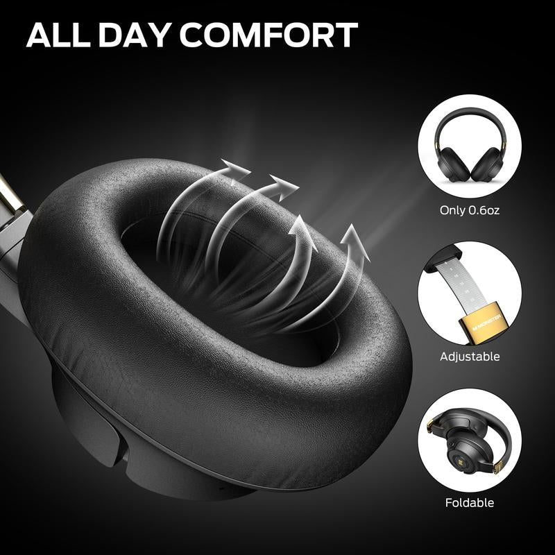 Monster Over-Ear Headphones with Pure Bass Sound, Bluetooth 5.4 Active Noise Cancelling Headphones, up to 60H Battery Life and Speed Charge, Lightweight, Comfortable and Foldable Design (Black & White)