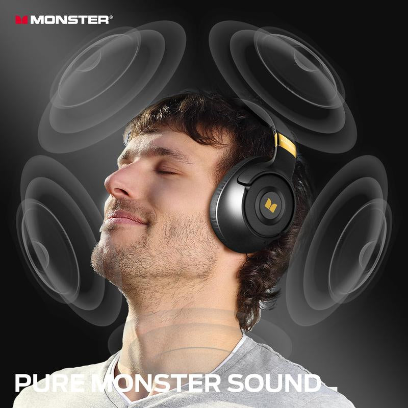 Monster Over-Ear Headphones with Pure Bass Sound, Bluetooth 5.4 Active Noise Cancelling Headphones, up to 60H Battery Life and Speed Charge, Lightweight, Comfortable and Foldable Design (Black & White)