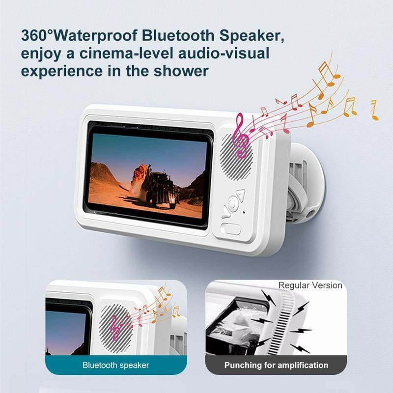 Bathroom Shower Waterproof Phone Holder Bluetooth Speaker 360°Rotation Touch Screen Mobile Phone Box Watch Movie Listening Music