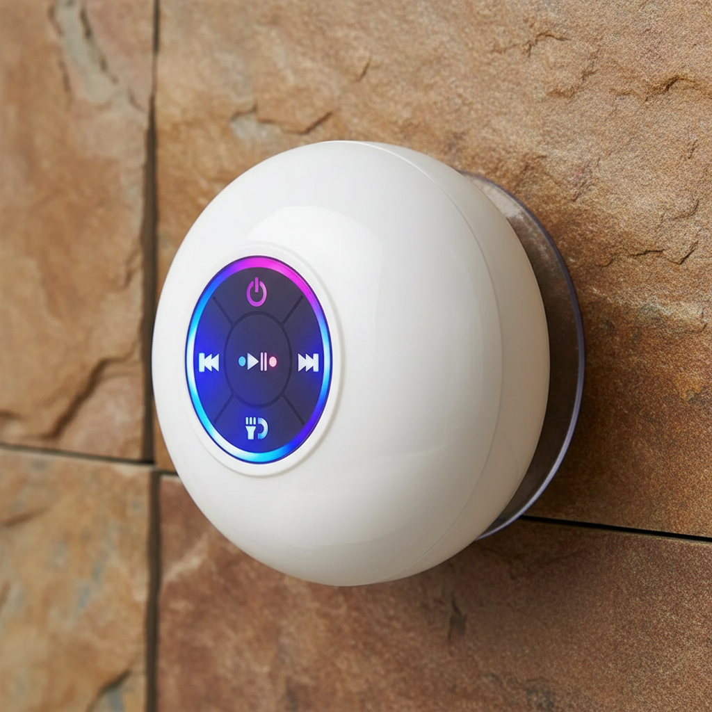 White Speaker on Brown Stone Tile
